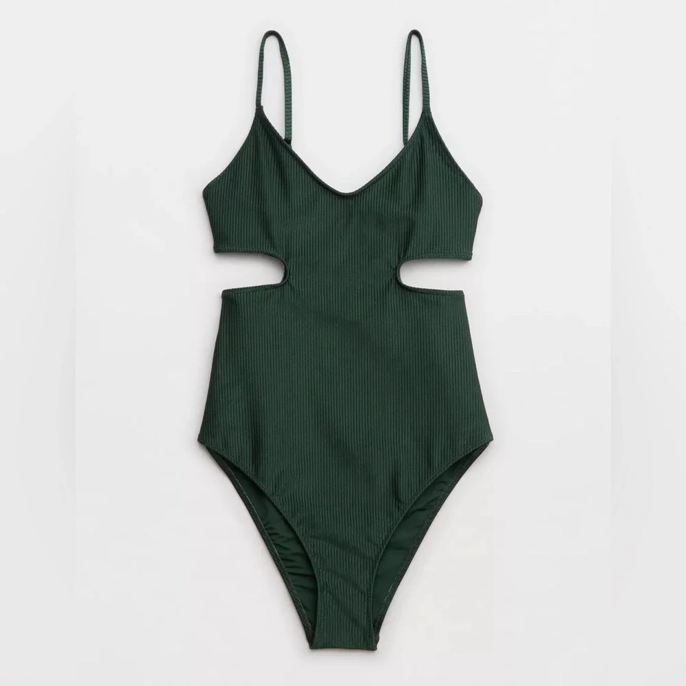 NWT Aerie Shine Rib Voop Cheeky Cut Out One Piece Swimsuit